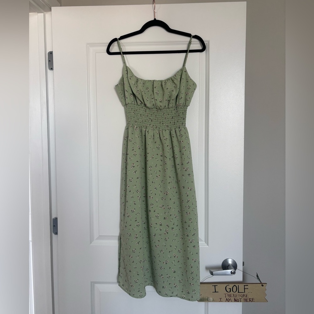 Wayf Sage Green Floral Midi Dress